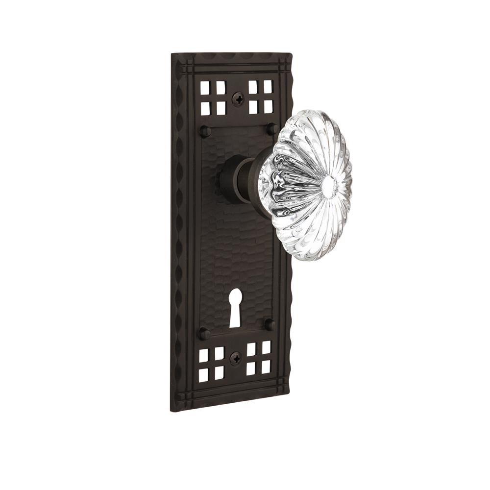Nostalgic Warehouse CRAOFC Passage Knob Craftsman Plate with Oval Fluted Crystal Knob and Keyhole in Oil